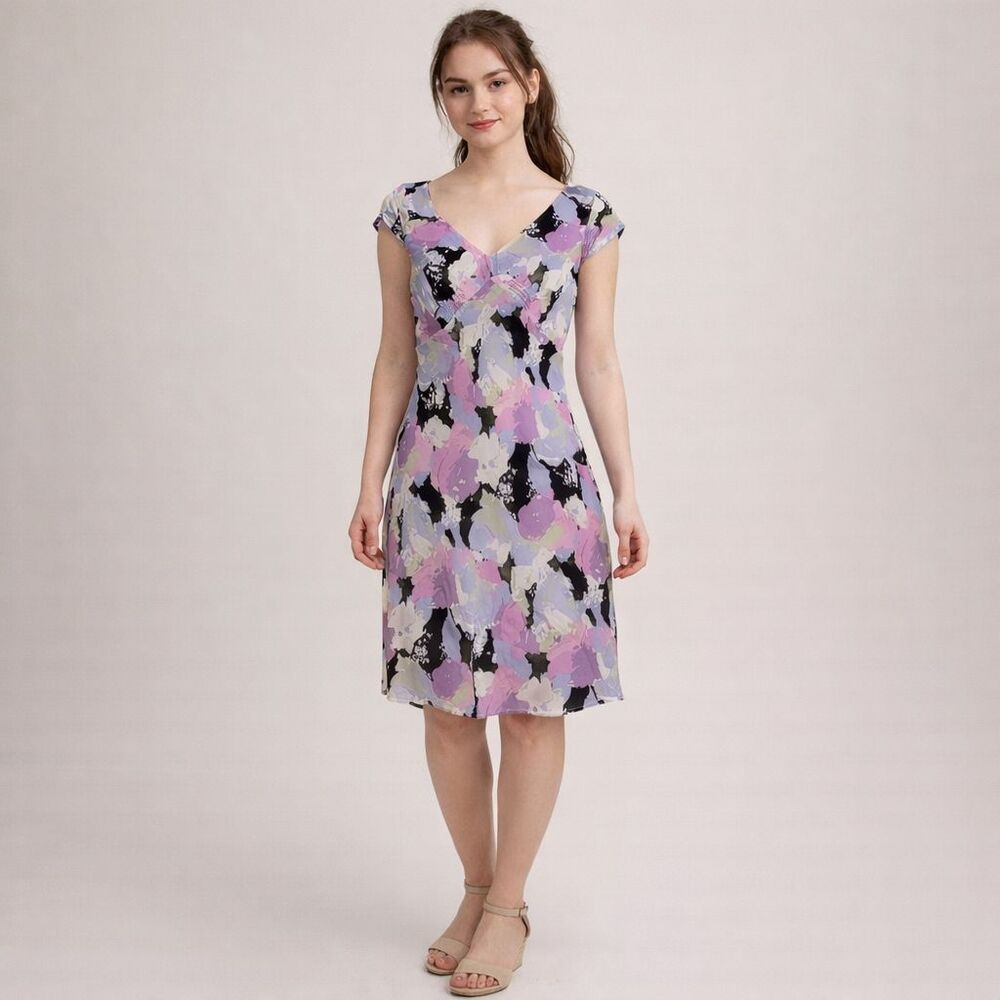 Ann Taylor Silk Babydoll Slip Dress 0P Vintage Pink Black Chiffon Fairycore Y2K